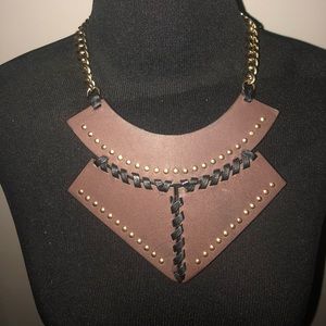 Leather and gold statement necklace